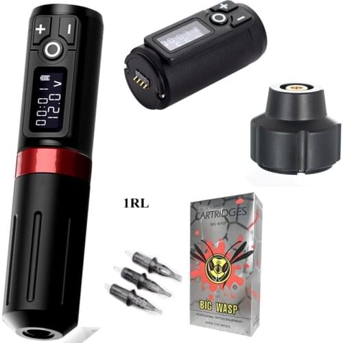 Wireless Tattoo Machine Pen Mabuchi Motor With Fast Charging Battery RCA Adapter 1001RL Cartridge Needle Kit