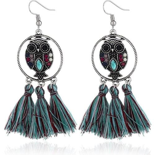 Bohemia Fashion OL Owl Eardrop Personality Temperament Geometry long Tassels Earringsfor woman