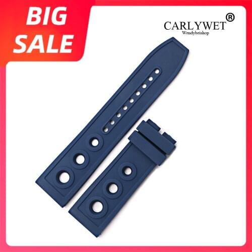 CARLYWET 22 24mm Yellow High Quality Rubber Silicone Replacement Wrist Watch Band Loops Belt For Breitling Seiko Tudor Panerai
