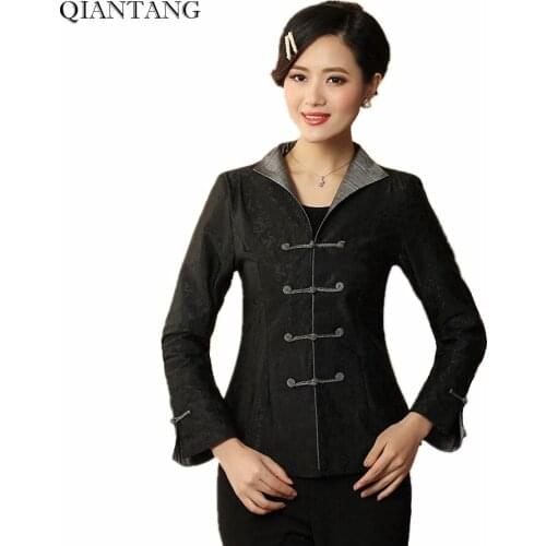 Black Spring Vintage Chinese Style Cotton Jacket Womens Coat Long Sleeves Flowers Size S M L XL XXL XXXL Mujere Chaqueta Mny01A