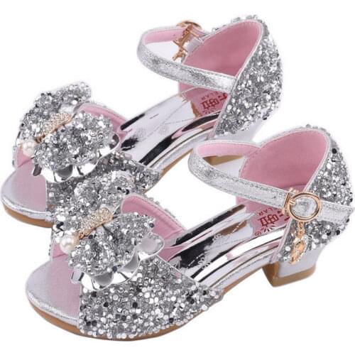 2020 Summer Kids Children Girls Sandals Glitter Rhinestone Princess Sandals Girl Kids Bowtie Beading Wedding Dress Party shoes