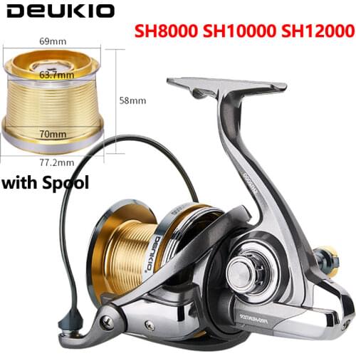 DEUKIO Double Spool Spinning Reel SH8000 10000 12000 Gear Ratio 4.7:1 Reels Carp Saltwater Reel Metal Spool Spinning Wheel