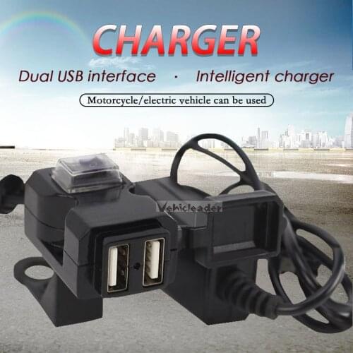 Dual USB Waterproof Mirror Handlebar Bracket Motorcycle Charger Bicycle Motorbike Adapter Power Supply Socket for Phone Mobile