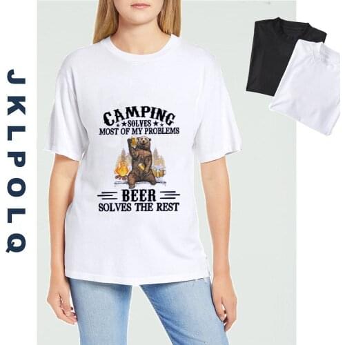 JKLPOLQ Unisex T-Shirt Camping Solves Most Of My Problems Beer Solves The Rest Vintage Mens Short Sleeve T-shirt Casual Tops