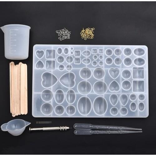 Geometric Resin Cabochons Molds Heart Round Oval Drop Shaped Silicone UV Mold Resin Pendant Jewelry Making DIY Tools Set