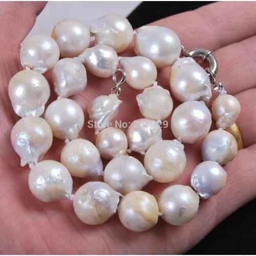HOT## Wholesale price FREE ^^Big 13-15mm Natural South Baroque White Akoya Pearl Necklace 18"