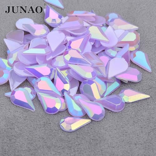 JUNAO 5*8mm 8*13mm Flatback Purple AB Drop Nail Rhinestones Nail Art Decorations Crystals Stickers Acrylic Strass for Craft