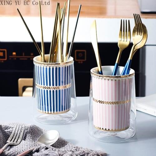 Ceramic Drain Chopstick Holder Storage Bottle Kitchen Gadgets Storage High Borosilicate Glass Container Kitchen Supplies