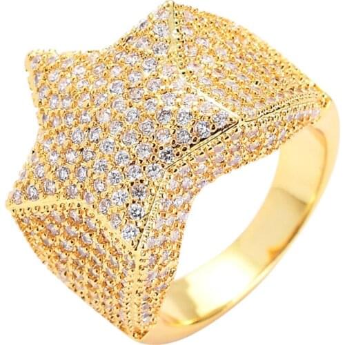 Gothic Punk Men Ring Retro Star Paved CZ Rings Pentagram Luxury Fashion Male Anel Engagement Gold Silvery Size 7-12 Jewelry R48
