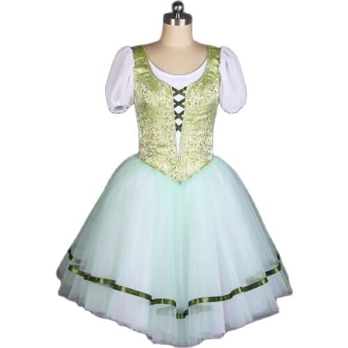 Peasant Ballet Long Tutu Costume Green Village Girl Professional Ballet Tutu Light Green Romantic Ballet Costume Tutu