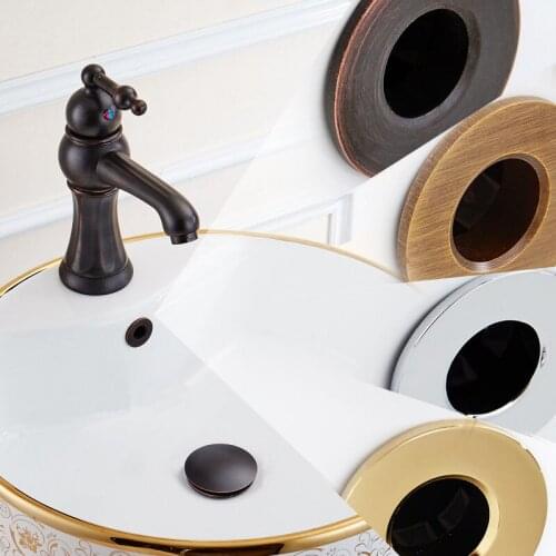 Overflow Hole Round Cover , Idea for Bathroom Sink Basin Trim, Solid Brass, Rose Gold, Remplacement Hollow Ring Hotel/Mote