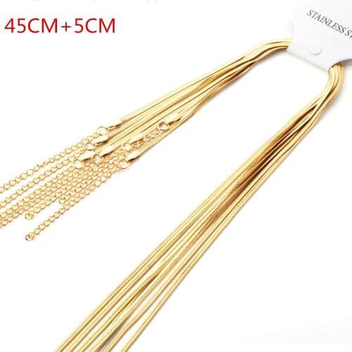 LUXUSTEEL 45cm+5cm 10pcs/lots inoxidable Gold Chain Necklace collier Women Men No Fade Snake Chains Necklace With Extender