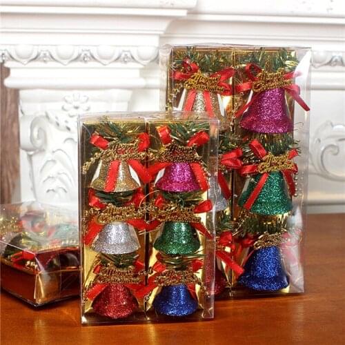 6Pcs/Box Mini Jingle Bells 5Cm/ 6Cm Bells Xmas Tree Home Party Decoration Baubles Pendant Christmas Bells Kit Hanging Ornament