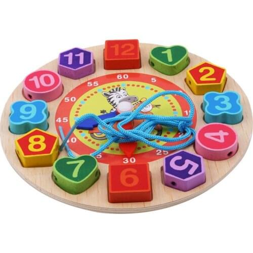 Montessori Cartoon Animal Educational Wooden Beaded Geometry Digital Clock Puzzles Matching Clock Toy For Children