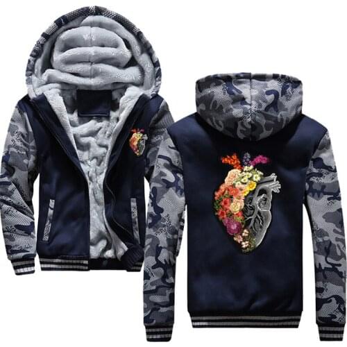 2020 Winter Thick Hoodies Men Flower Heart Male Jacket New Fashion Brand Sportswear Hip Hop Hipster Tracksuit Mens Coat