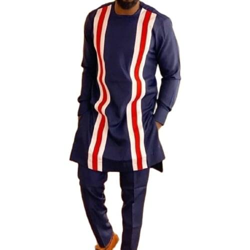 Red/White/Black Cotton Patchwork Tops+Solid Trousers Senator Style Custom Mens Suits African Fashion Wedding Party Wear