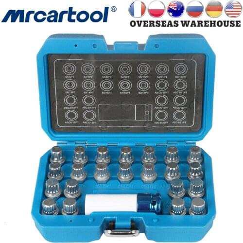 MR CARTOOL 23pcs Wheel Lock Lugnut Anti-Theft Screw Removal Key Socket Set For Vw Audi with 1/2 Inch (12.7 mm) Socket Adapter