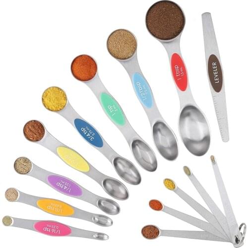 Measuring Spoons Set,Double Sided Magnetic Measuring Spoon,1 Leveler,5Mini Measuring Spoons,for Dry,Liquid Ingredients