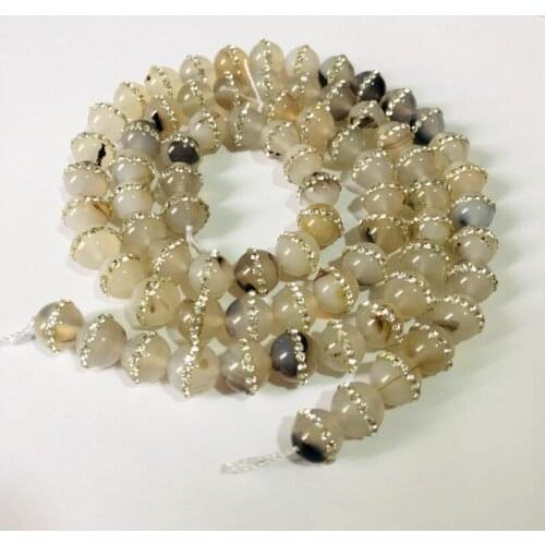 Natural Dendritic Agat e With Water Crystal,8MM 10MM Round Gem Stone Loose Beads CZ Zircon crystal Inlay,1string of 37 beads