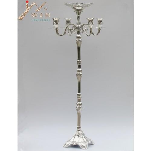 Wholesale price hot selling silver plated floor candelabra 85cm metal candle holder, silver shinny candle stand