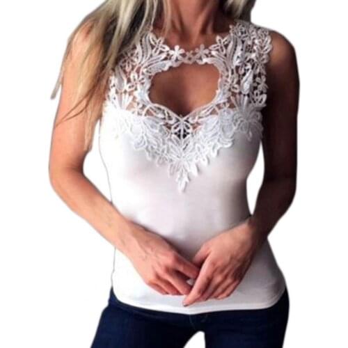Sexy Women Lace Patchwork V Neck Blouse Tops Camisole Sleeveless Lace Crochet Fashion Female Pullover Vest for Casual Streetwear