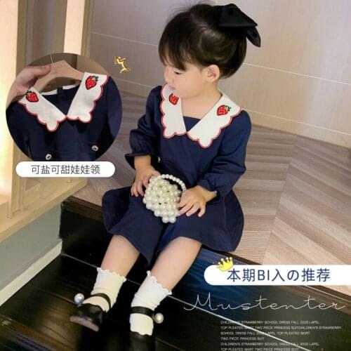 A-Line Dress for Kids 2021 Spring Autumn Clothing Long Sleeve Appliques Dresses Turn-Down Collar Girls Casual Dress