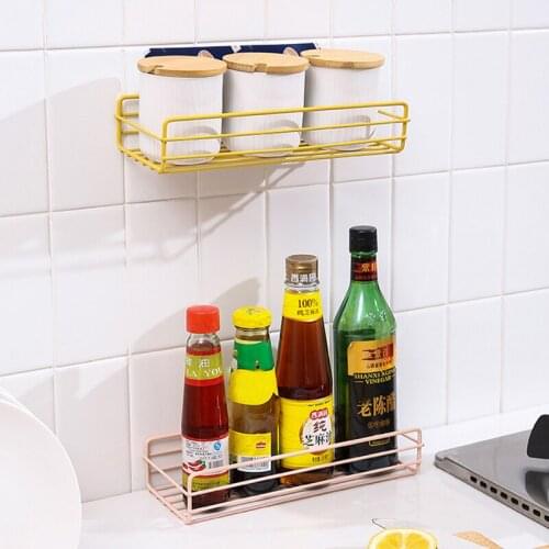 Wrought Iron Bathroom Shelf Plastic Toilet Vanity 2pcs Wall Hanging Storage Rack Basket No Trace Stickers Kitchen Tools Cocina