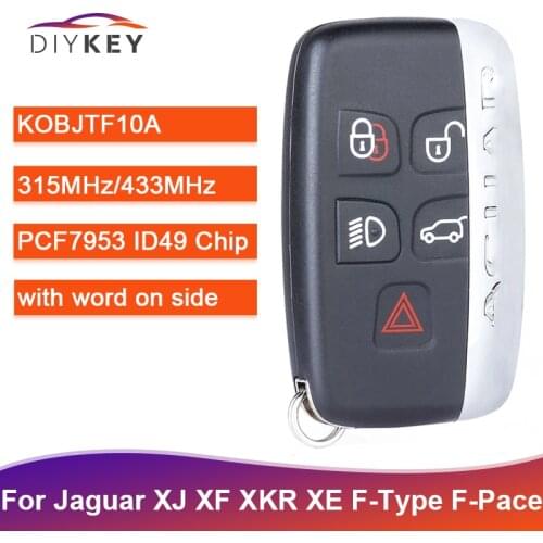 DIYKEY 315MHz/ 433MHz KOBJTF10A Replacement 5 Button Remote Key Fob for Jaguar XF XJ XK XE F-Type 2014-2019 with Word on Side