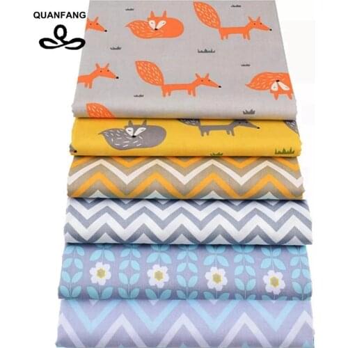 QUANFAN New Fox Series Twill Cotton Fabric/Patchwork Cloth/DIY Baby/Child Sewing Quilting Fat Quarters Material/6pcs/lot 40x50cm