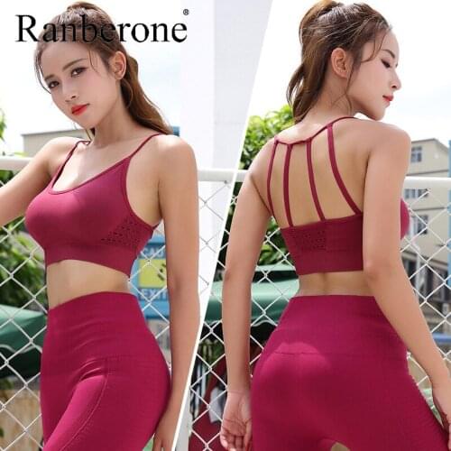 Ranberone Sexy Yoga Bra Women Padded Sports Bra Shake Proof Running Workout Gym Top Tank Fitness Shirt Vest Ladys Sport Bra