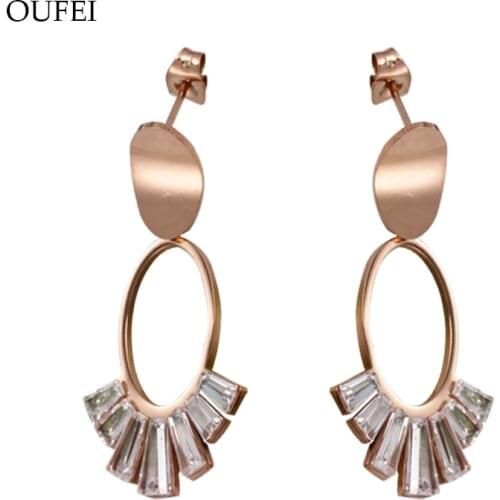OUFEI Stainless Steel Earring Wholesale Round Drop Earrings Crystal Earring Rose Gold Jewelry For Women 2020 Fashion New Jewelry