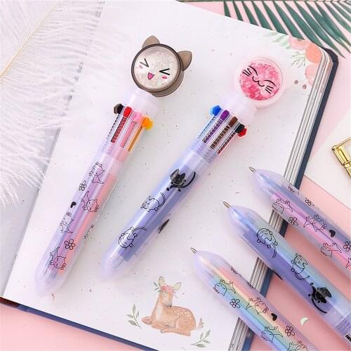 10 Colors Cute Cartoon Cats Drilling Ballpoint Pen Kawaii Rollerball Pen Signature Pens Office School Stationery Writing Tools