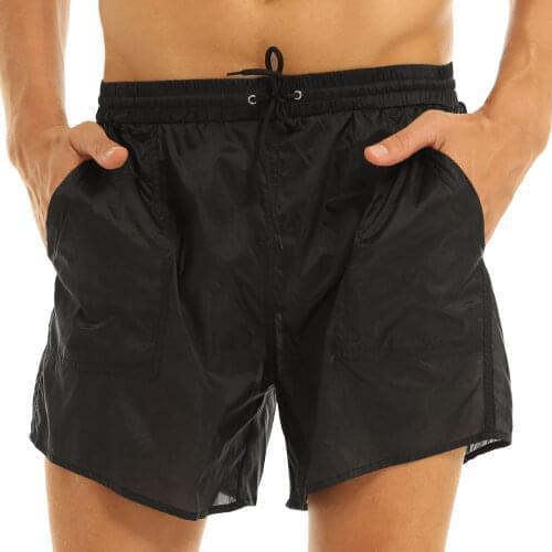 TiaoBug Elastic Waist See Through Mesh Shorts Sleep Bottoms Drawstring Beach Shorts Men Quick Dry Swimwear Trunks with Built-in