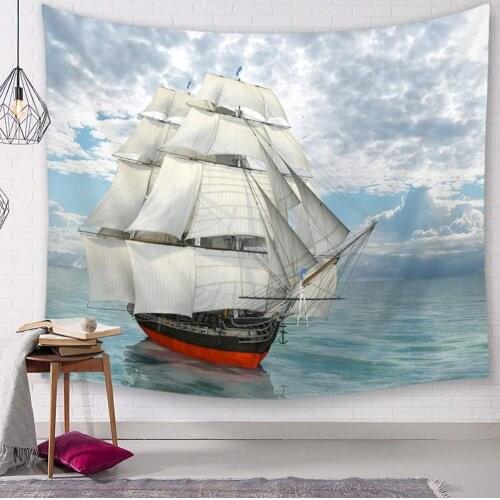 Blue Ocean Tapestry Painting Scenic Custom Art Boat Sailboat Sea Ship