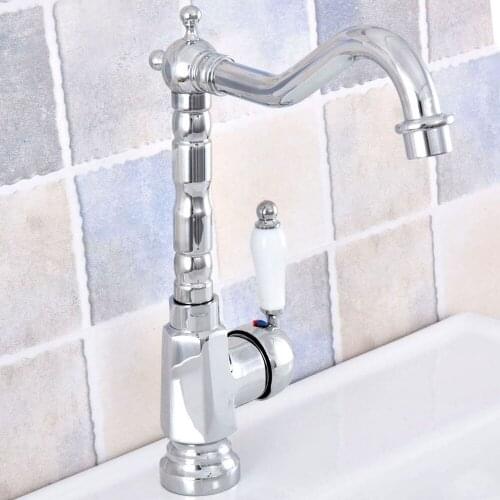 Bathroom Faucet Polished Chrome Single Handle Hot & Cold Water Mixer Taps Wash Basin Bathroom Deck Mounted Faucet Nsf640