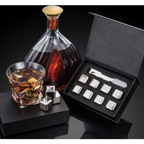 Whiskey Stone Stainless Steel Metal Ice Cubes Reusable Ice Cubes Whiskey Ice Stone Beverage Cooler Mens Ice Tongs Gift