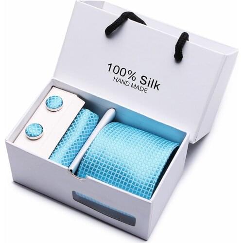 High Grade Wholesale Wedding Gift Silk Tie Set Pocket Squares Cufflink Necktie Dropshipping Suit Accessories Men Solid Gift Box