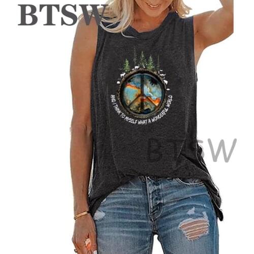 I Think To Myself What A Wonderful World 2021 Summer O-Neck Vests Womens Plus Size Printed High Quality Shirts For Women