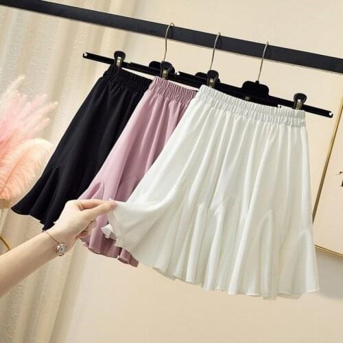 2021 Summer Women Chiffon High Waist Shorts Skirt Preppy Y2k Fashion Korean New Pleated Mini Beige Black White Cute Mini Skirts