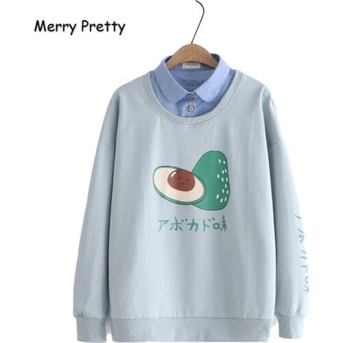Merry Pretty Cotton Womens Cartoon Print Hoodies Sweatshirts 2020 Winter Long Sleeve Turndown Collar Patchwork Cute Pullovers