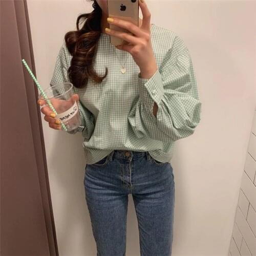 Alien Kitty 2020 Chic Plaid Loose Gentle Geometric Full Sleeves Pullovers Tops Leisure New All Match OL Casual Streetwear Shirts