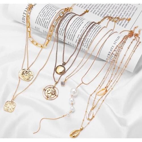 Bohemian Coin Moon Shell Map Beads Necklaces 2019 For Women Multi layer Y Gold Sliver Necklaces & Pendants Fashion Jewelry