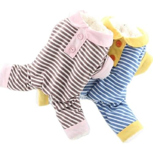 Winter Warm Clothes for Dogs Bichon Striped Pet Pajamas Four-legged Dog Clothes Fleece Liner Jumpsuit for Pets