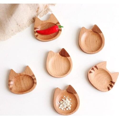 1Pc Creative Japanese Style Small Wooden Sauce Dish Household Kitchen Cat Pattern Seasoning Soy Appetizer Dipping Plate