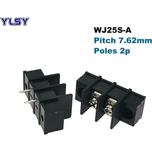 10Pcs 25S-A Barrier PCB Terminal Block Pitch 7.62mm Morsettiera Straight 2Pin Wire Cable Connector Screw Holes Bornier 14AWG