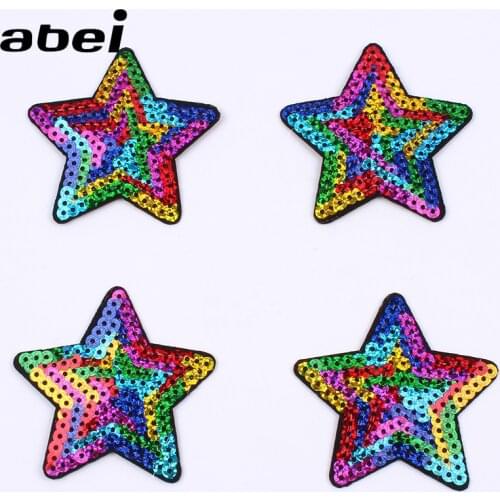 10pcs/lot Iron On Sequined Star Patch DIY Apparel Fabric Appliques Sew On Jeans Backpack Shirt Stickers Handmade Coats Badge