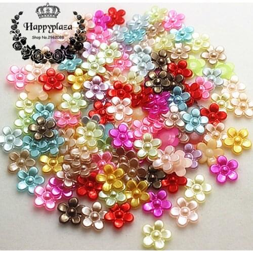 100pcs 11mm Mix Colors Resin ABS Imitation Pearl Flower Flat Back Cabochon DIY Jewelry/Phone Decoration