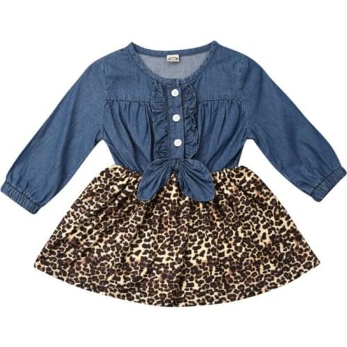 2019 Boutique Girl Dress Toddler Baby Kid Girl Denim Long Sleeve Princess Tutu Dresses Leopard Dress Outfits