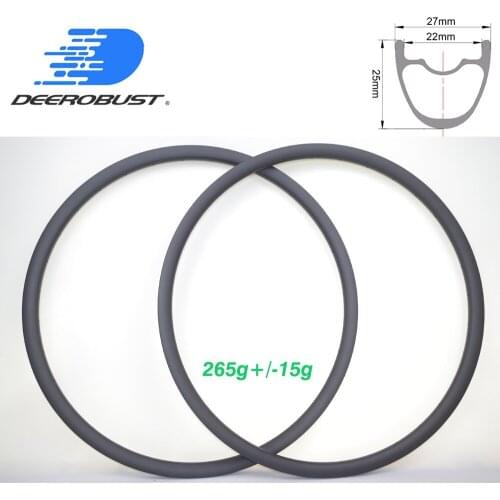 265g 27.5er Mountain Bike Carbon Rims 25mm x 27mm XC 650b MTB Hookless Tubeless Clincher Cross Country Bicycle Rim UD Matte 24h