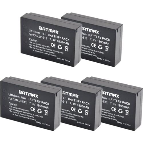 Batmax 5pc 1800mAh LP-E12 LPE12 E12 Rechargeable Digital Camera Battery for Canon EOS EOS M M2 M100 M10 Rebel SL1 100D Kiss X7